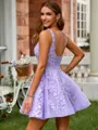 Princess A-line V-neck Tulle Corset Short/Mini Dress With Appliques Lace