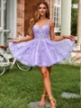 Princess A-line V-neck Tulle Corset Short/Mini Dress With Appliques Lace