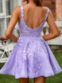 Princess A-line V-neck Tulle Corset Short/Mini Dress With Appliques Lace