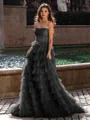 Gracious A-line Straight Sequin Sweep Train Tulle Corset Dress