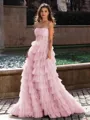 Gracious A-line Straight Sequin Sweep Train Tulle Corset Dress