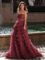 Gracious A-line Straight Sequin Sweep Train Tulle Corset Dress