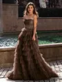 Gracious A-line Straight Sequin Sweep Train Tulle Corset Dress
