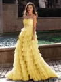 Gracious A-line Straight Sequin Sweep Train Tulle Corset Dress