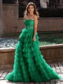 Gracious A-line Straight Sequin Sweep Train Tulle Corset Dress