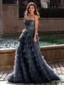 Gracious A-line Straight Sequin Sweep Train Tulle Corset Dress