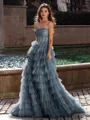 Gracious A-line Straight Sequin Sweep Train Tulle Corset Dress