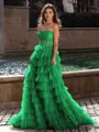 Gracious A-line Straight Sequin Sweep Train Tulle Corset Dress