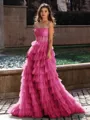 Gracious A-line Straight Sequin Sweep Train Tulle Corset Dress