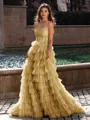 Gracious A-line Straight Sequin Sweep Train Tulle Corset Dress