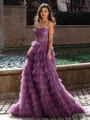 Gracious A-line Straight Sequin Sweep Train Tulle Corset Dress