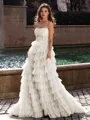 Gracious A-line Straight Sequin Sweep Train Tulle Corset Dress