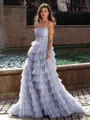 Gracious A-line Straight Sequin Sweep Train Tulle Corset Dress