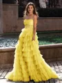 Gracious A-line Straight Sequin Sweep Train Tulle Corset Dress