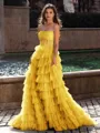 Gracious A-line Straight Sequin Sweep Train Tulle Corset Dress
