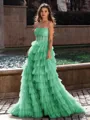 Gracious A-line Straight Sequin Sweep Train Tulle Corset Dress