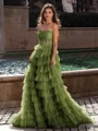 Gracious A-line Straight Sequin Sweep Train Tulle Corset Dress