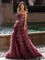 Gracious A-line Straight Sequin Sweep Train Tulle Corset Dress
