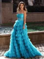 Gracious A-line Straight Sequin Sweep Train Tulle Corset Dress