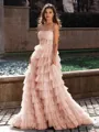 Gracious A-line Straight Sequin Sweep Train Tulle Corset Dress