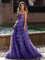 Gracious A-line Straight Sequin Sweep Train Tulle Corset Dress