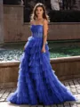 Gracious A-line Straight Sequin Sweep Train Tulle Corset Dress