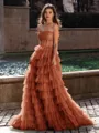 Gracious A-line Straight Sequin Sweep Train Tulle Corset Dress