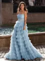 Gracious A-line Straight Sequin Sweep Train Tulle Corset Dress