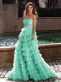 Gracious A-line Straight Sequin Sweep Train Tulle Corset Dress
