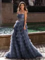 Gracious A-line Straight Sequin Sweep Train Tulle Corset Dress