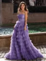 Gracious A-line Straight Sequin Sweep Train Tulle Corset Dress