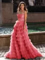 Gracious A-line Straight Sequin Sweep Train Tulle Corset Dress