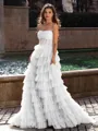 Gracious A-line Straight Sequin Sweep Train Tulle Corset Dress