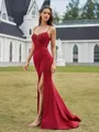Regal Sheath V-Neck Pleated Sweep Train Dress