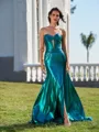 Glamorous Sheath Sweetheart Pleated Court Train Metallic Satin Corset Dress