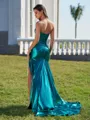 Glamorous Sheath Sweetheart Pleated Court Train Metallic Satin Corset Dress