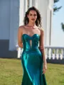 Glamorous Sheath Sweetheart Pleated Court Train Metallic Satin Corset Dress