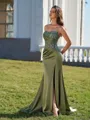 Radiant Sheath One-Shoulder Appliques Lace Court Train Silk Like Satin Corset Dress