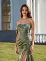 Radiant Sheath One-Shoulder Appliques Lace Court Train Silk Like Satin Corset Dress