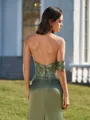 Radiant Sheath One-Shoulder Appliques Lace Court Train Silk Like Satin Corset Dress