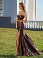 Gracious Sheath Sweetheart Pleated Court Train Metallic Satin Corset Dress