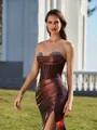 Gracious Sheath Sweetheart Pleated Court Train Metallic Satin Corset Dress