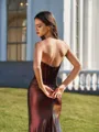 Gracious Sheath Sweetheart Pleated Court Train Metallic Satin Corset Dress