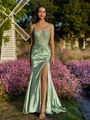 Tasteful Sheath V-Neck Appliques Lace Sweep Train Silk Like Satin Corset Dress