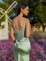 Tasteful Sheath V-Neck Appliques Lace Sweep Train Silk Like Satin Corset Dress