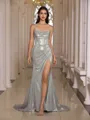 Understated Sheath Cowl Pleated Court Train Metallic Satin Corset Dress