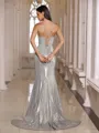 Understated Sheath Cowl Pleated Court Train Metallic Satin Corset Dress