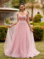 Splendid A-line Sweetheart Appliques Lace Sweep Train Tulle Corset Dress