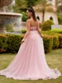 Splendid A-line Sweetheart Appliques Lace Sweep Train Tulle Corset Dress