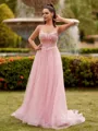 Splendid A-line Sweetheart Appliques Lace Sweep Train Tulle Corset Dress
